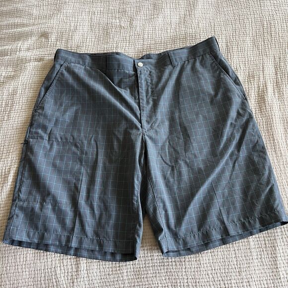 Grand Slam Golf Shorts Mens 40 Gray Blue Plaid Zip Pockets Checkered Performance - Picture 1 of 14